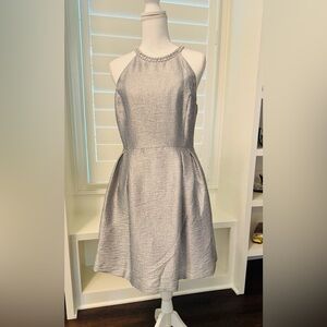 Silver Metallic Fit & Flare Cocktail Dress